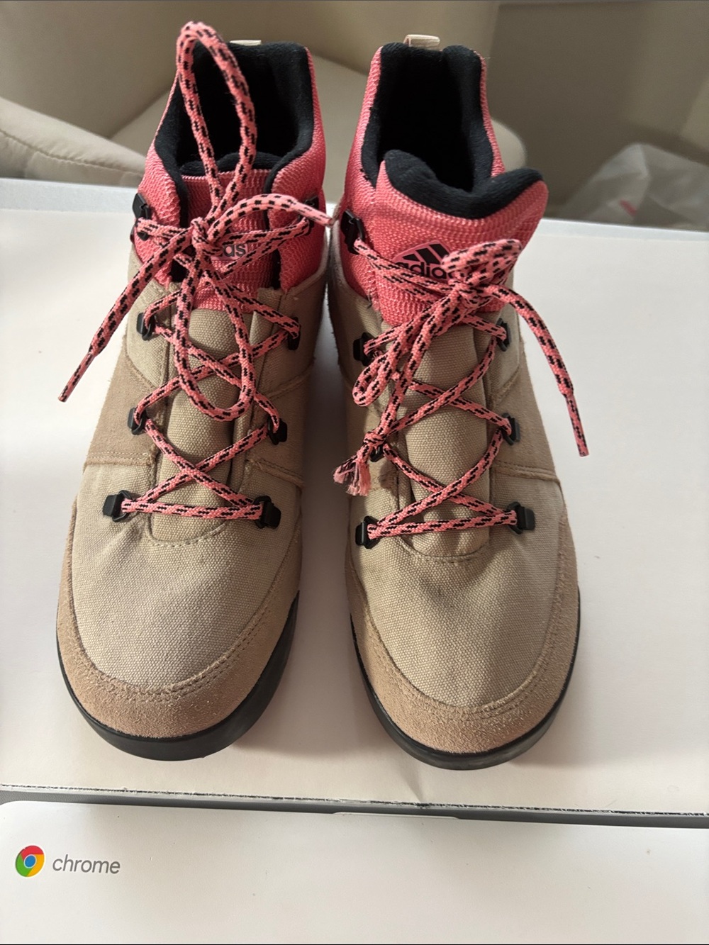 adidas Pink and Beige Lace-Up Ankle Booties